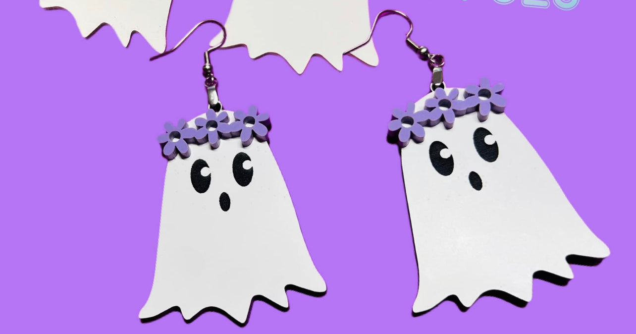 Purple flower ghouls earrings
